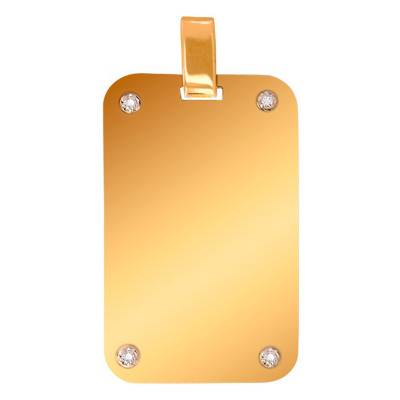 Pendentif Plaque Or Jaune 375 aux 4 Diamants - Lucas Lucor
