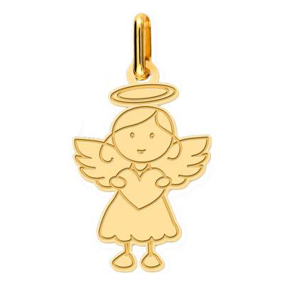 750/1000 Yellow Gold Little Angel Heart Pendant - Lucas Lucor