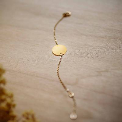 375 Yellow Gold Cable Chain Baby ID Bracelet, Round Plate, Length 13 cm, Width 1.20 mm - Lucas Lucor
