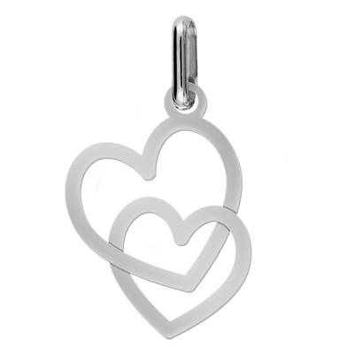 Pendentif Duo Coeurs Or Blanc 750 - Lucas Lucor