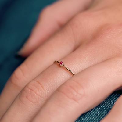 Bague Lonely Star Or Rose 750, Rubis 0,02 ct - Ocarat