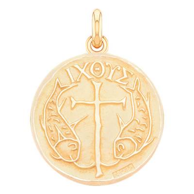 Becker 750/1000 Yellow Gold Fish and Cross Medal, 15 mm to 20 mm Diameter - Becker