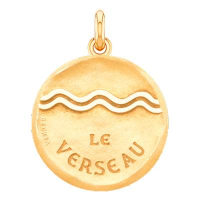 750/1000 Yellow Gold Aquarius Zodiac Sign Medal, Diameter 15 mm to 22 mm - Becker