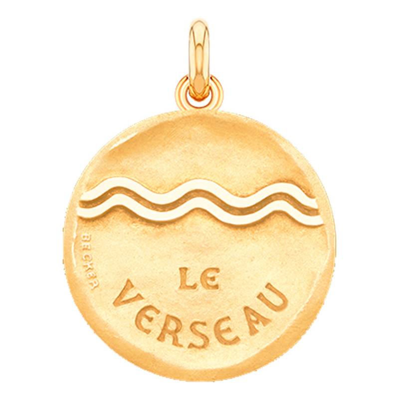 750/1000 Yellow Gold Aquarius Zodiac Sign Medal, Diameter 15 mm to 22 mm - Becker