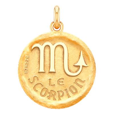 750/1000 Yellow Gold Scorpio Zodiac Sign Medal, Diameter 15 mm to 22 mm - Becker