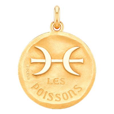 Médaille Zodiaque Signe du Poissons Or Jaune 750, Diamètre 15 mm à 22 mm - Becker