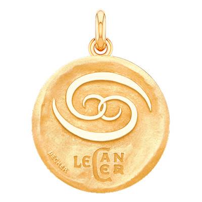 750/1000 Yellow Gold Cancer Zodiac Sign Medal, Diameter 15 mm to 22 mm - Becker