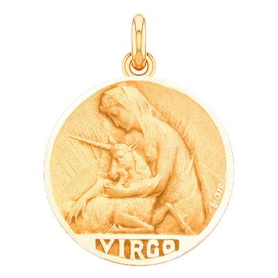 750/1000 Yellow Gold Relief Virgo Zodiac Sign Medal, Diameter 15 mm to 22 mm - Becker