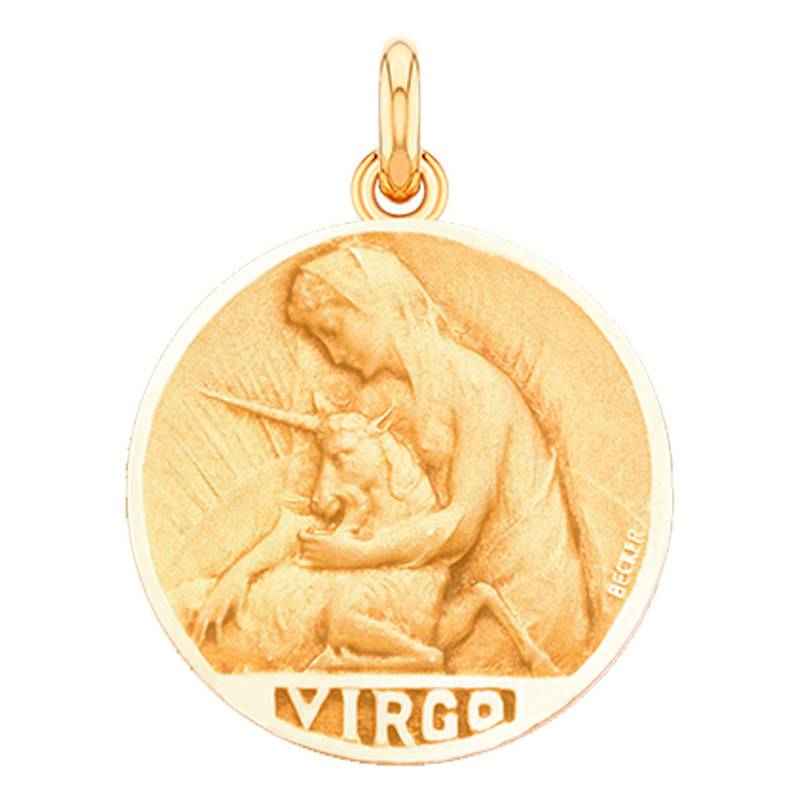 750/1000 Yellow Gold Relief Virgo Zodiac Sign Medal, Diameter 15 mm to 22 mm - Becker
