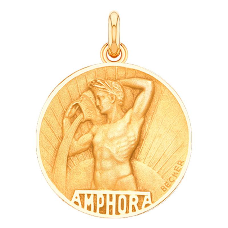 750/1000 Yellow Gold Aquarius Zodiac Sign Relief Medal, Diameter 15 mm to 22 mm - Becker
