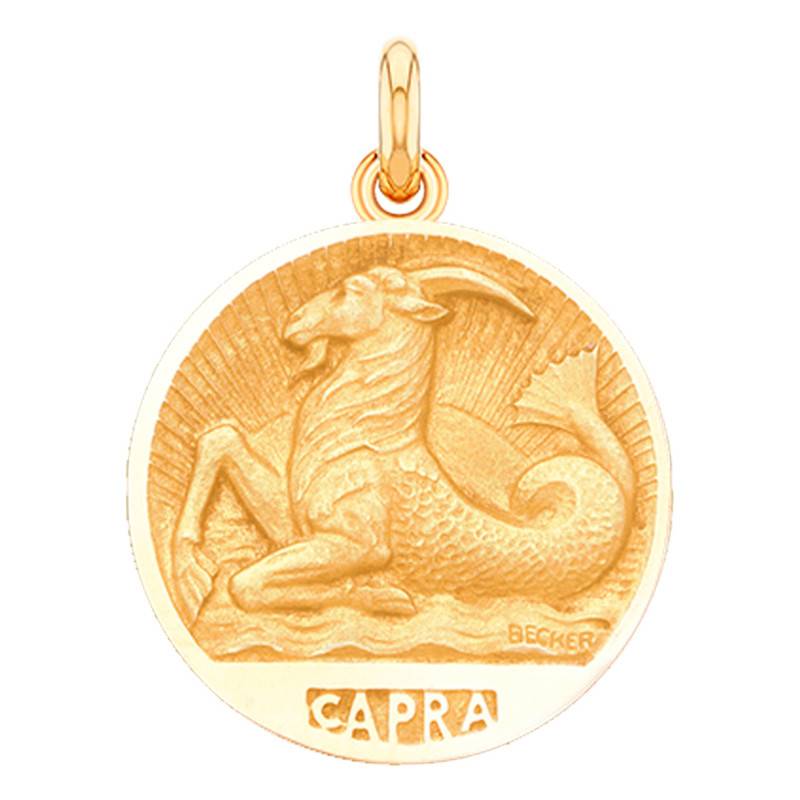 18K Yellow Gold Capricorn Zodiac Sign Medal, 15 mm to 35 mm - Becker