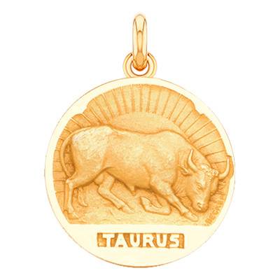 750/1000 Yellow Gold Relief Taurus Zodiac Sign Medal, Diameter 15 mm to 22 mm - Becker