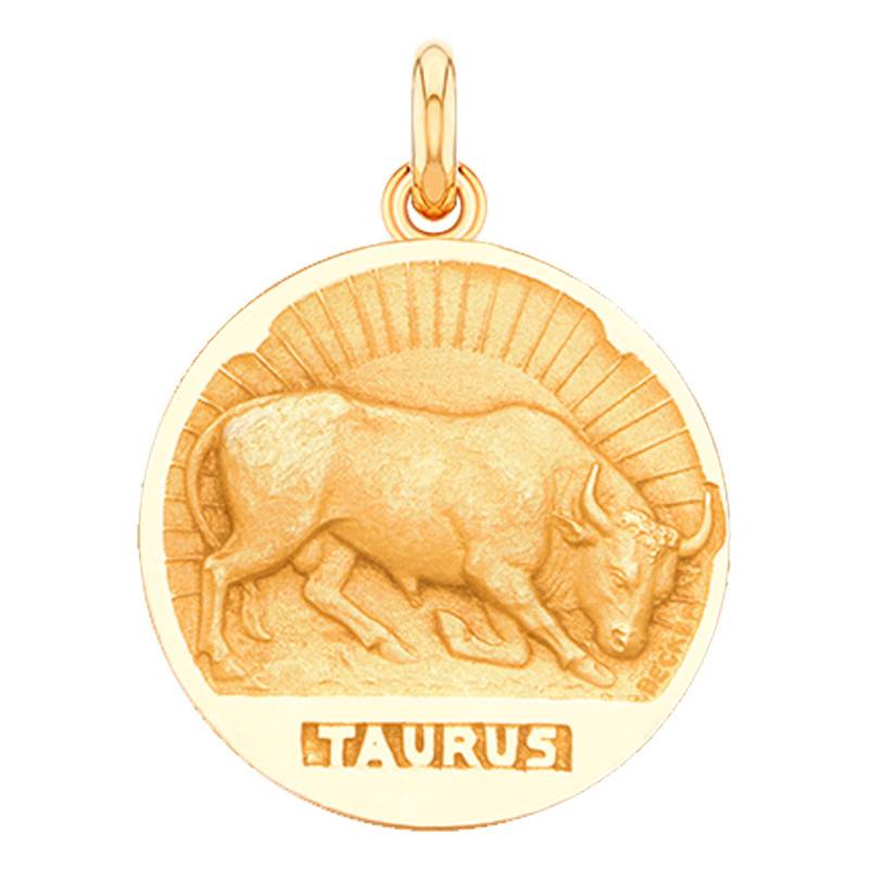 750/1000 Yellow Gold Relief Taurus Zodiac Sign Medal, Diameter 15 mm to 22 mm - Becker