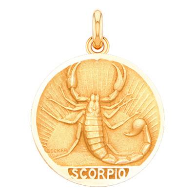Médaille Zodiaque Signe du Scorpion en Or Jaune 750, Diamètre 15 mm à 22 mm - Becker