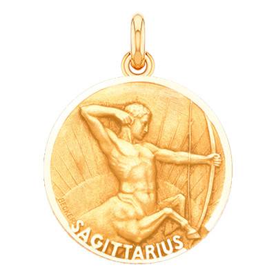 750/1000 Yellow Gold Raised Zodiac Sagittarius Medal, Diameter 15mm to 22mm - Becker