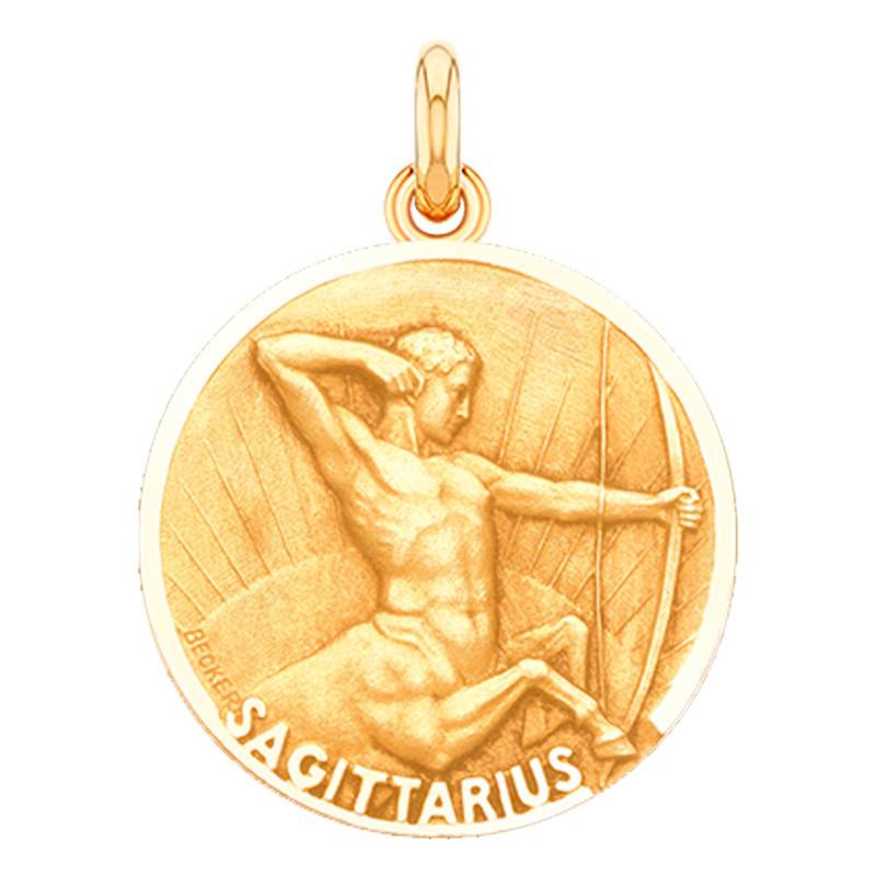 750/1000 Yellow Gold Raised Zodiac Sagittarius Medal, Diameter 15mm to 22mm - Becker