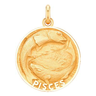 Pisces Zodiac 750/1000 Yellow Gold Medal with Raised Relief, Diameter 15 mm to 22 mm - Becker