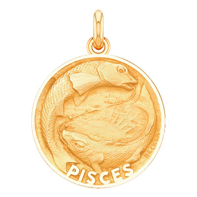 Pisces Zodiac 750/1000 Yellow Gold Medal with Raised Relief, Diameter 15 mm to 22 mm - Becker