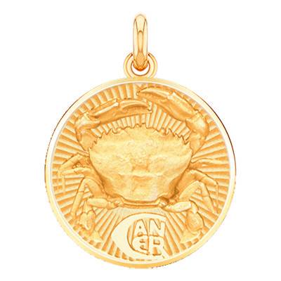 750/1000 Yellow Gold Relief Cancer Zodiac Sign Medal, Diameter 15 mm to 22 mm - Becker