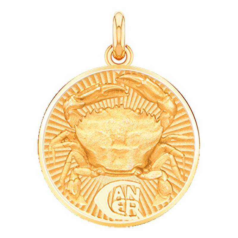 750/1000 Yellow Gold Relief Cancer Zodiac Sign Medal, Diameter 15 mm to 22 mm - Becker