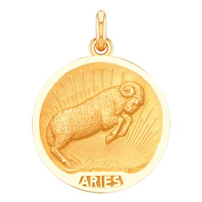 750/1000 Yellow Gold Aries Zodiac Sign Relief Medal, Diameter 15 mm to 22 mm - Becker