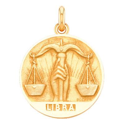 750/1000 Yellow Gold Libra Zodiac Medal in Relief, Diameter 15 mm to 22 mm - Becker