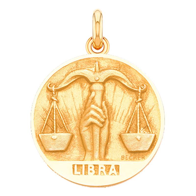 750/1000 Yellow Gold Libra Zodiac Medal in Relief, Diameter 15 mm to 22 mm - Becker