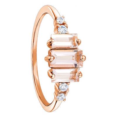 Baguette Morganite & Diamond Engagement Ring in 375 or 750 Rose Gold - Aurora