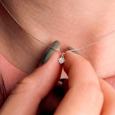 Collier en Or Blanc 375 & Diamant 0,12 ct, Longueur 40 cm - Emanessence