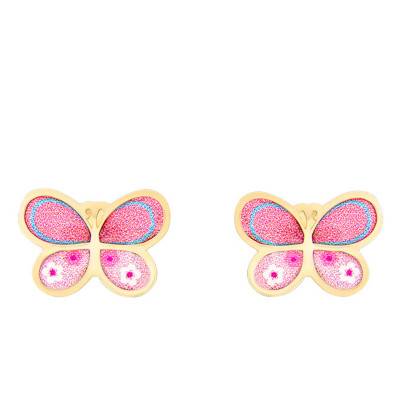 Boucles d'oreilles Papillon Rose, Or Jaune 375 ou 750 - Bambins