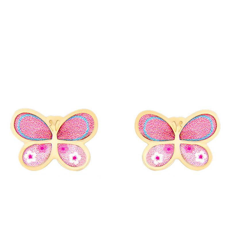 Pink Butterfly Yellow Gold 375 or 750 Stud Earrings - Bambins