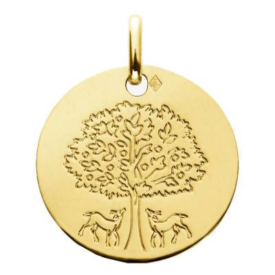 Médaille Arbre de Vie et Biches, Or Jaune 750, Diamètre 16 mm - Augis