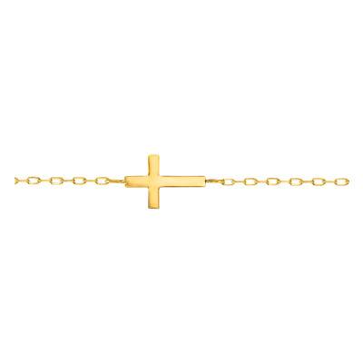 18K Yellow Gold Simple Cross Bracelet, 16 cm to 18 cm Length - Lucas Lucor