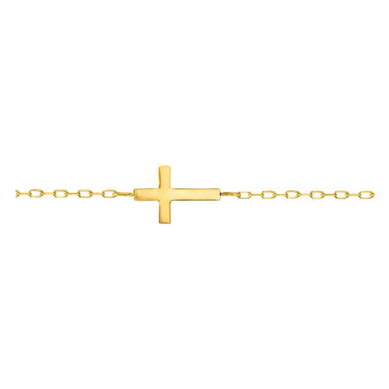 18K Yellow Gold Simple Cross Bracelet, 16 cm to 18 cm Length - Lucas Lucor