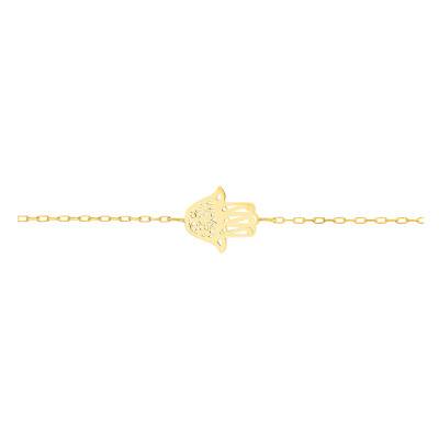 750/1000 Yellow Gold Hamsa Hand Bracelet, Length 17 cm to 18 cm - Lucas Lucor