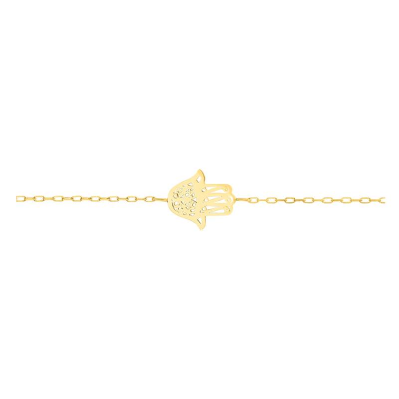 750/1000 Yellow Gold Hamsa Hand Bracelet, Length 17 cm to 18 cm - Lucas Lucor