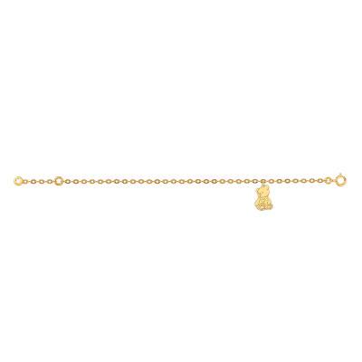 Bracelet Breloque Petit Ourson Or Jaune 750, Longueur 12 à 14 cm - Lucas Lucor