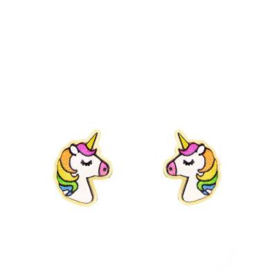 375 Yellow Gold & Enamel Unicorn Earrings - Bambins