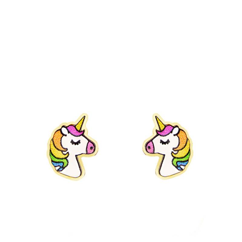 375 Yellow Gold & Enamel Unicorn Earrings - Bambins