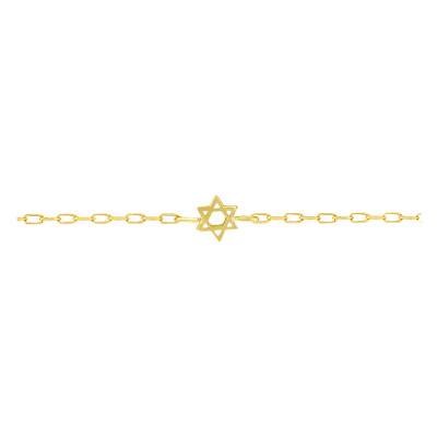 750/1000 Yellow Gold Star of David Bracelet, Length 16 cm to 18 cm - Lucas Lucor