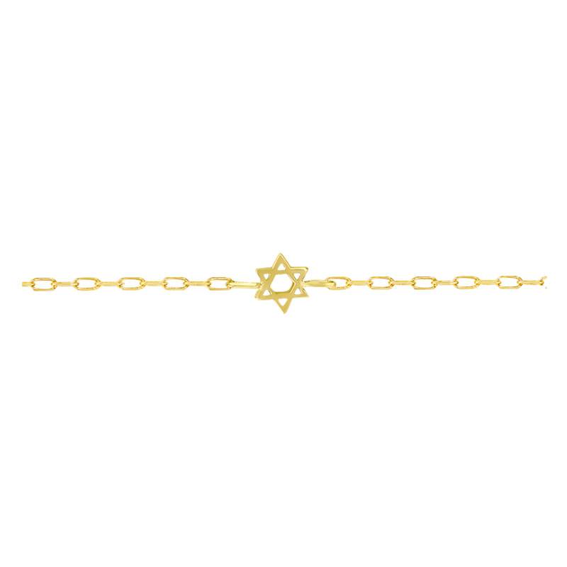750/1000 Yellow Gold Star of David Bracelet, Length 16 cm to 18 cm - Lucas Lucor