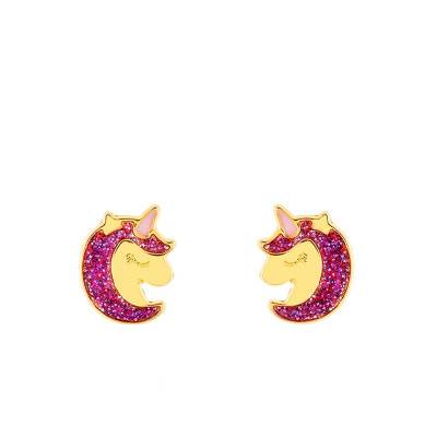375 Yellow Gold Unicorn Head Stud Earrings - Bambins