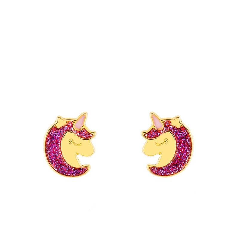 375 Yellow Gold Unicorn Head Stud Earrings - Bambins