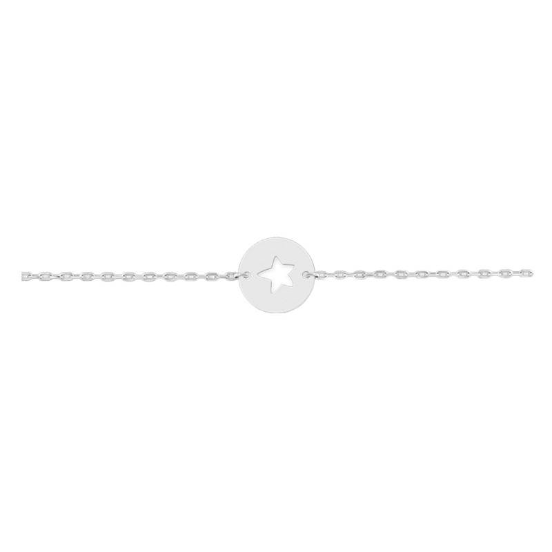 750 White Gold Star Bracelet, Length 12 cm to 14 cm - Lucas Lucor