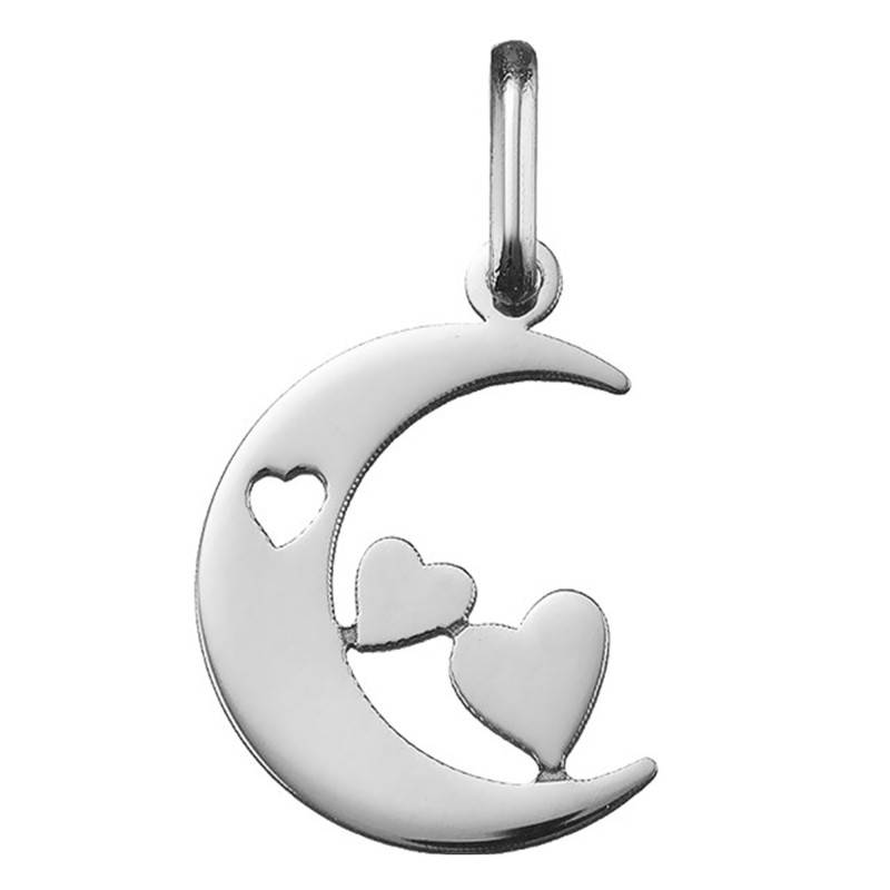 White Gold 750 Moon and Hearts Pendant - Argyor