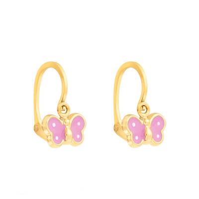 Pink Butterfly 375 Yellow Gold Stud Earrings - Bambins
