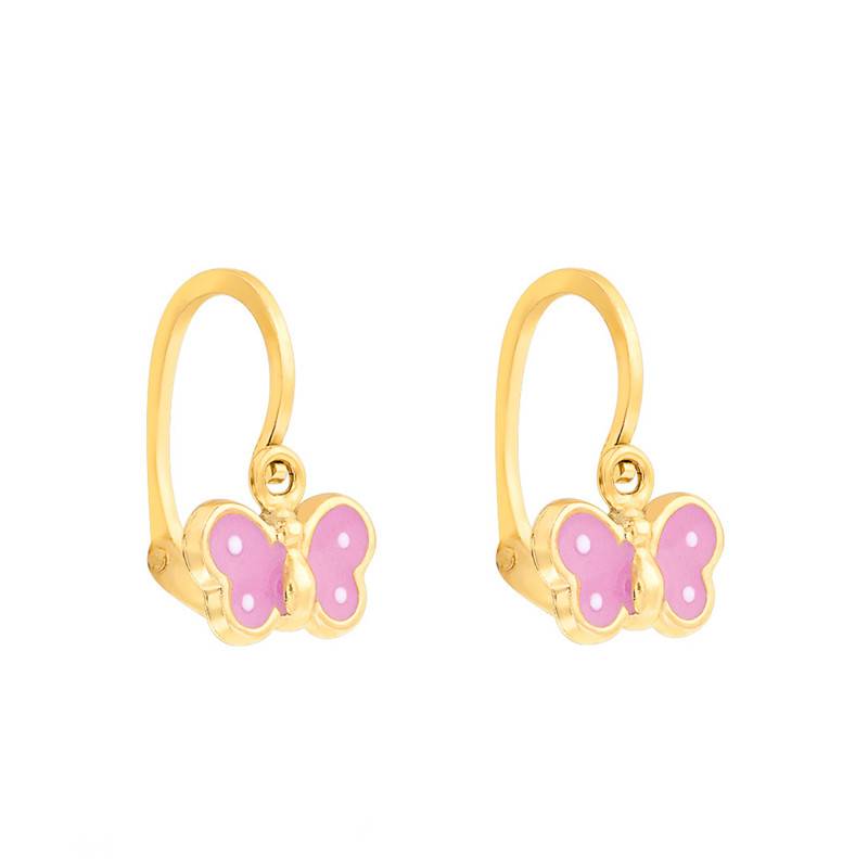 Pink Butterfly 375 Yellow Gold Stud Earrings - Bambins