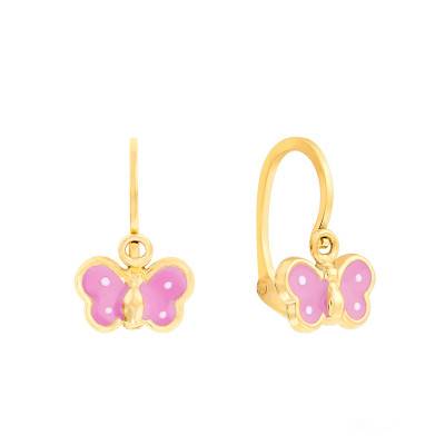 Boucles d'oreilles Papillon rose, en Or Jaune 375 - Bambins