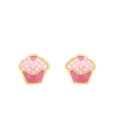 Boucles d'oreilles cupcake email & or jaune - Bambins