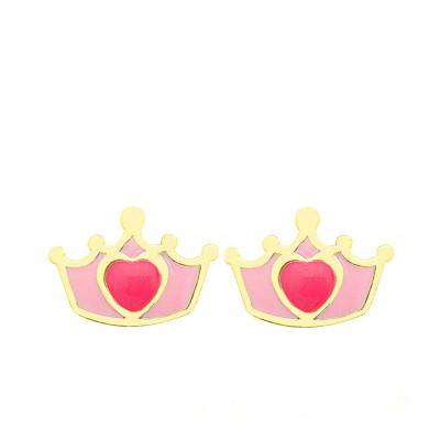 Yellow Gold & Enamel Crown Earrings - Bambins